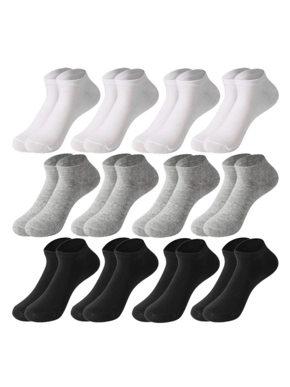 New Pack of 12 Men’s One Size Low-Cut Athletic Socks in White, Gray & Black